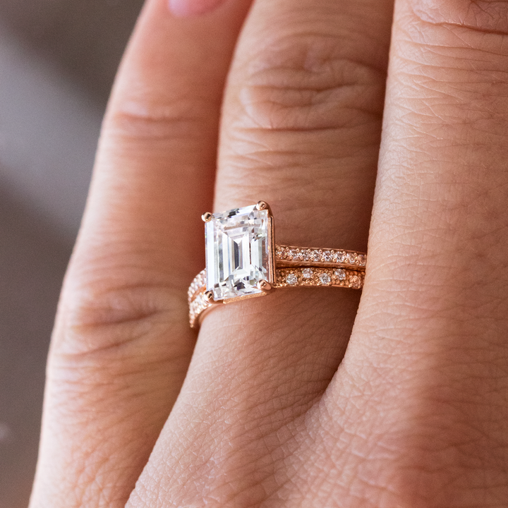 1.60CT Emerald Cut Solitaire Pave Setting Moissanite Engagement Ring