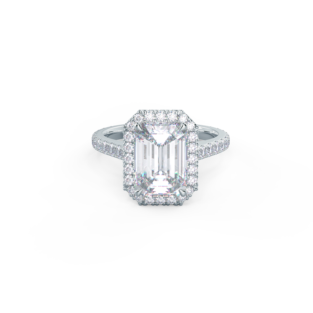 2.0CT Emerald Cut Moissanite Halo Pave Diamond Engagement Ring