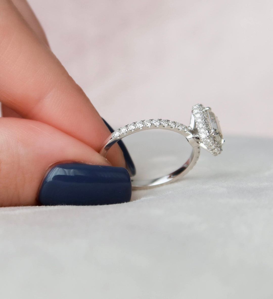 1.06CT Emerald Cut Halo Moissanite Engagement Ring