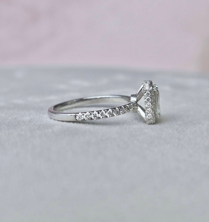 1.06CT Emerald Cut Halo Moissanite Engagement Ring