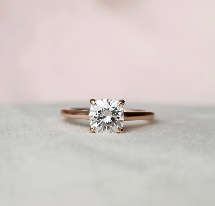 2.0CT Cushion Cut Moissanite Hidden Halo Engagement Ring