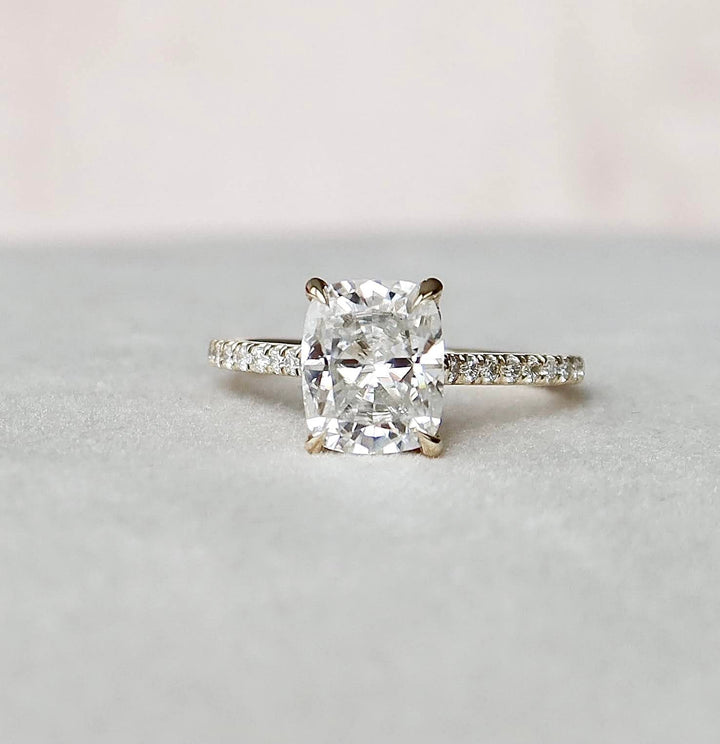 2.50CT Cushion Cut Moissanite Cathedral Setting Hidden Halo Engagement Ring