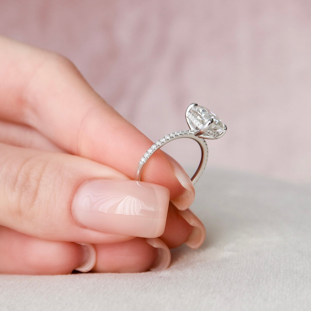 2.0CT Elongated Cushion Cut Hidden Halo Moissanite Diamond Engagement Ring