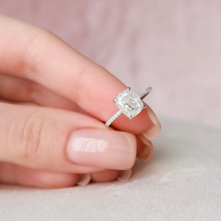 2.0CT Elongated Cushion Cut Hidden Halo Moissanite Diamond Engagement Ring