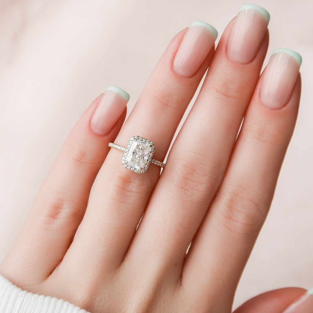 2.0CT Radiant Cut Halo Moissanite Diamond Pave Engagement Ring