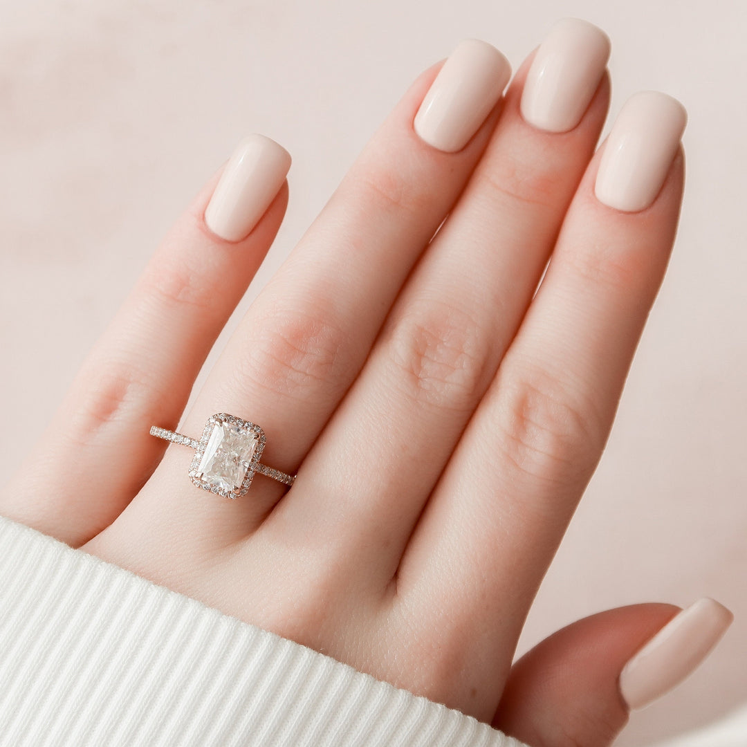 2.0CT Radiant Cut Halo Moissanite Diamond Pave Engagement Ring