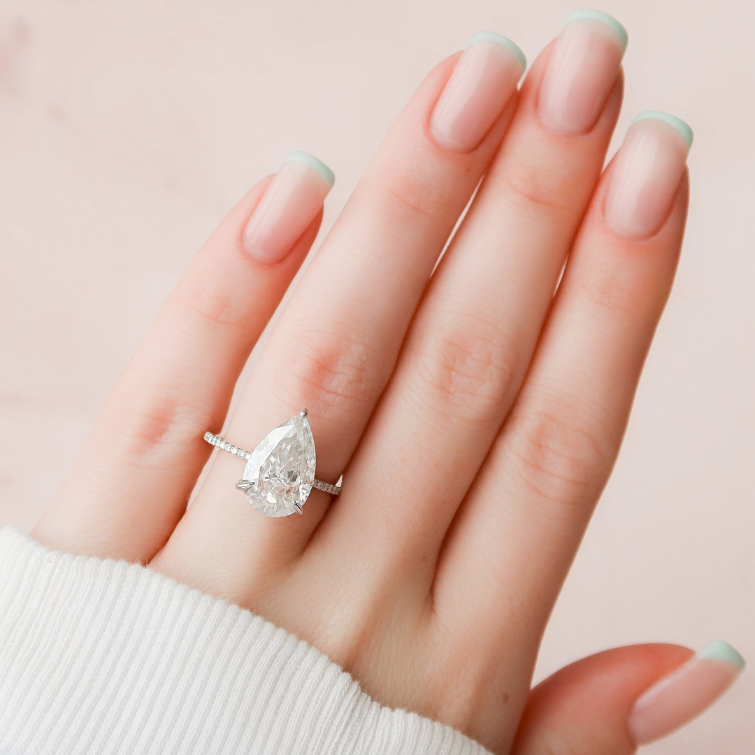 4.50CT Pear Cut Moissanite Hidden Halo Engagement Ring