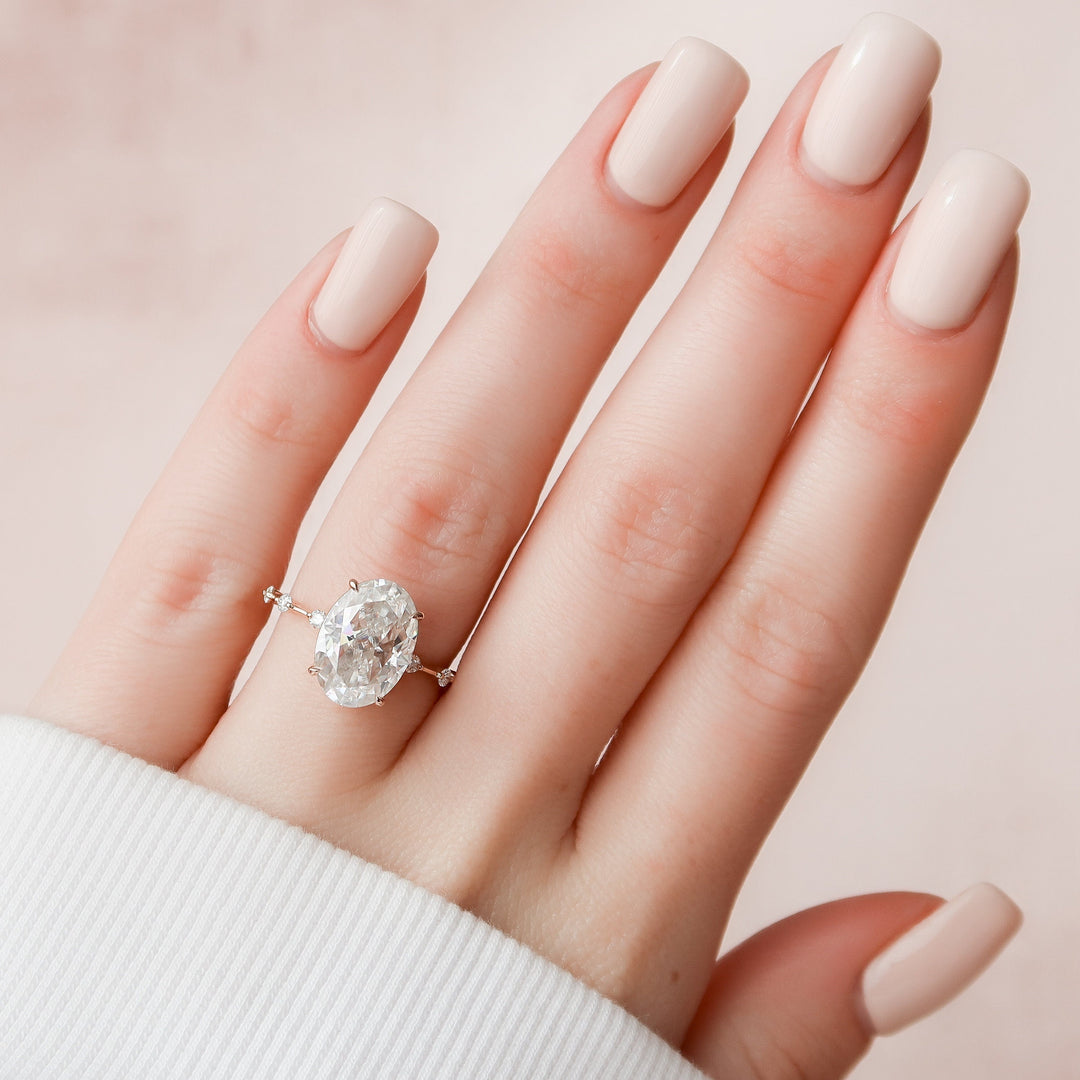 Elongated Oval Cut Moissanite Solitaire Engagement Ring