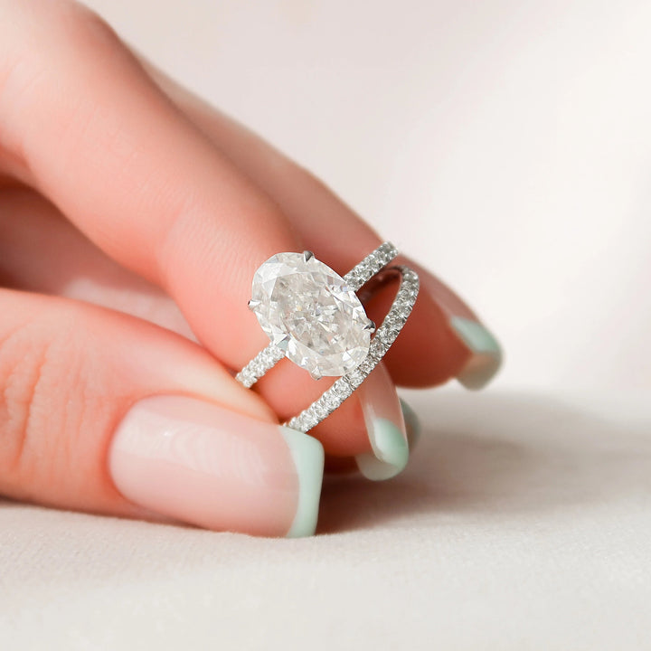 3.50CT Oval Cut Moissanite Hidden Halo Bridal Engagement Ring Set