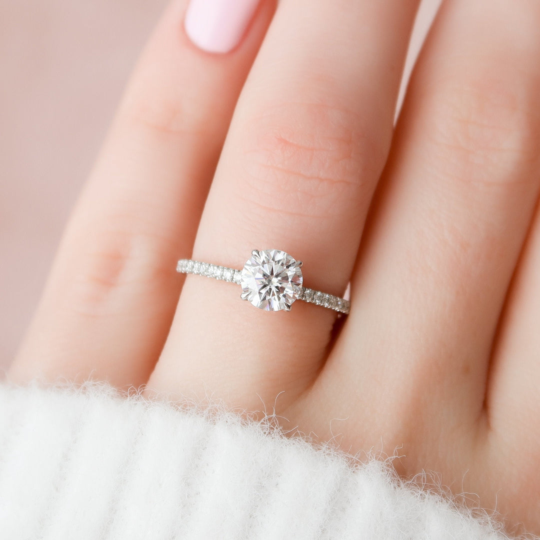 1.28CT Round Cut Hidden Halo Moissanite Engagement Ring