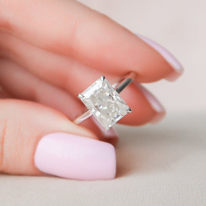 4.0CT Radiant Cut Hidden Halo Moissanite Diamond Solitaire Engagement Ring