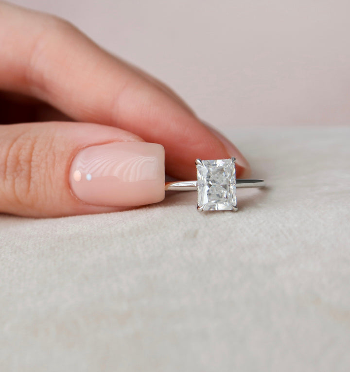 3.0CT Radiant Cut Hidden Halo Moissanite Diamond Solitaire Engagement Ring