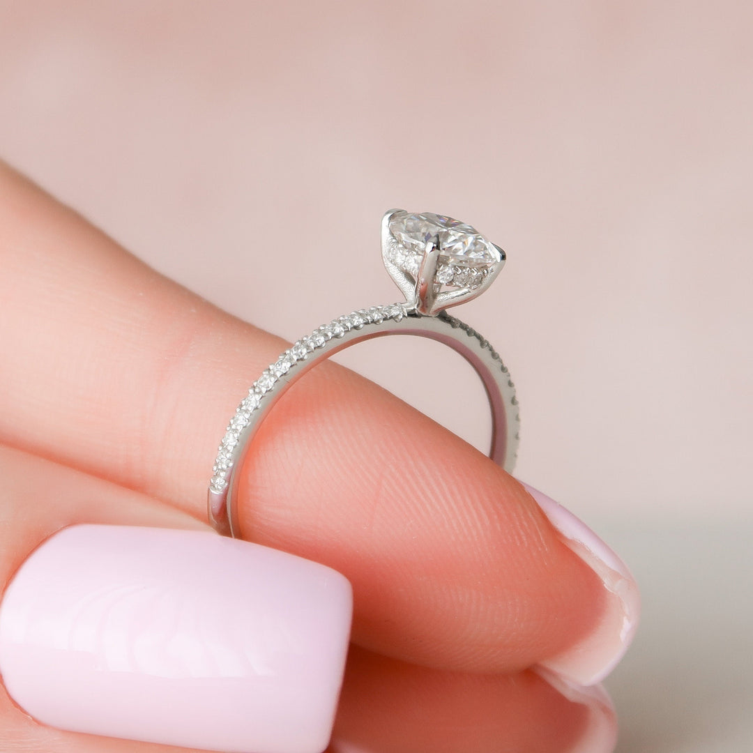 1.0CT Round Cut Moissanite Diamond Hidden Halo Engagement Ring