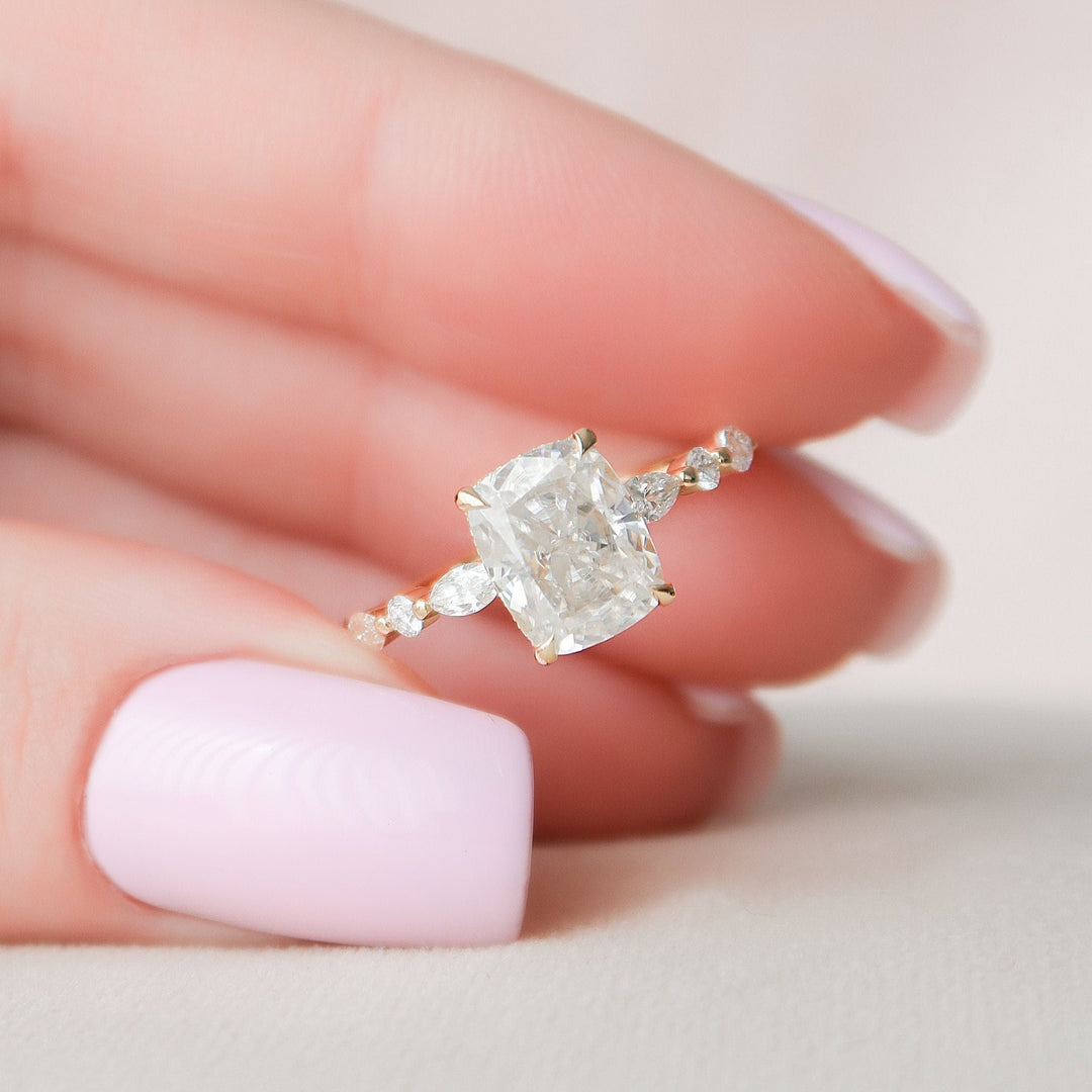 Elongated Cushion Cut Moissanite Hidden Halo Engagement Ring