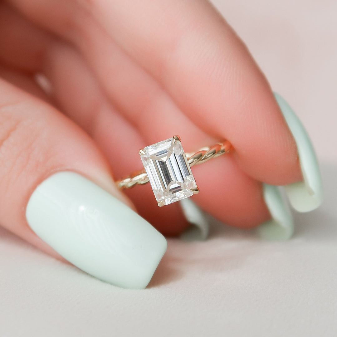 2.62CT Emerald Cut Braided Moissanite Engagement Ring