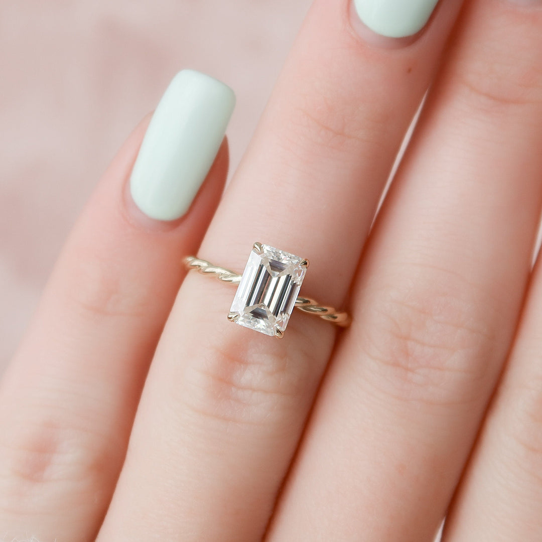 2.62CT Emerald Cut Braided Moissanite Engagement Ring