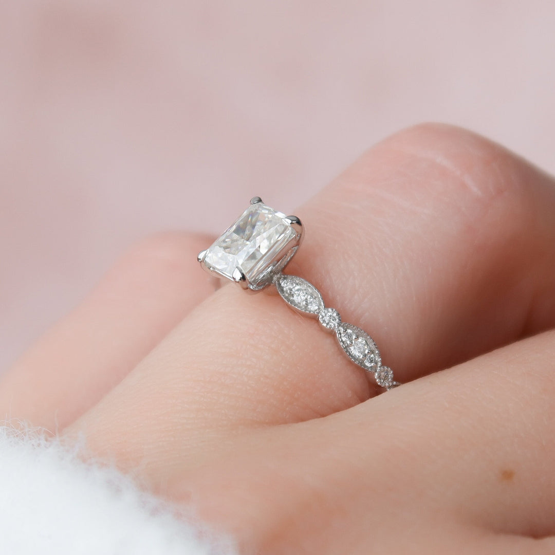 1.74CT Radiant Cut Moissanite Unique Engagement Ring