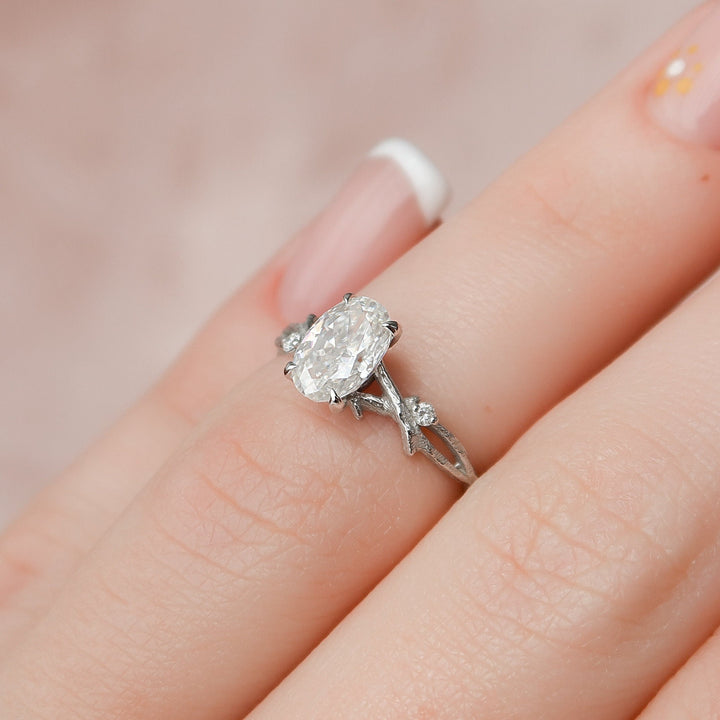 1.21CT Oval Cut Twig Moissanite Nature Inspired Engagement Ring