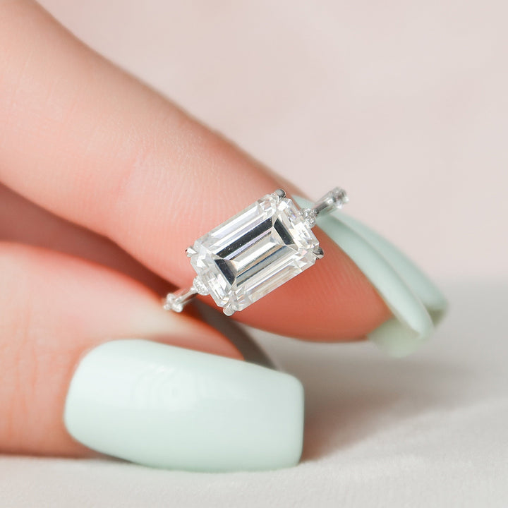3.0CT Emerald Cut East-West Moissanite Engagement Ring