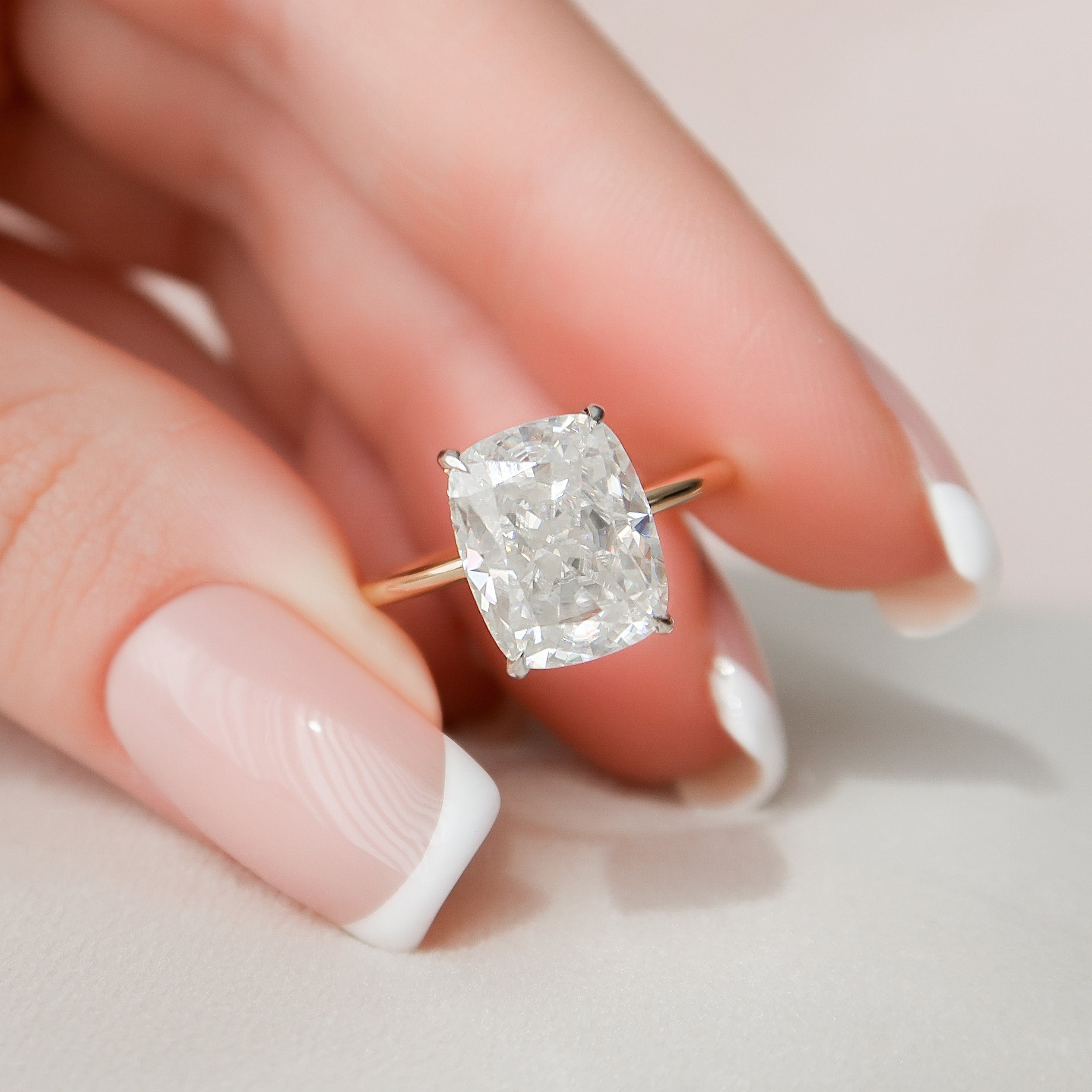 Elongated cushion on sale moissanite ring