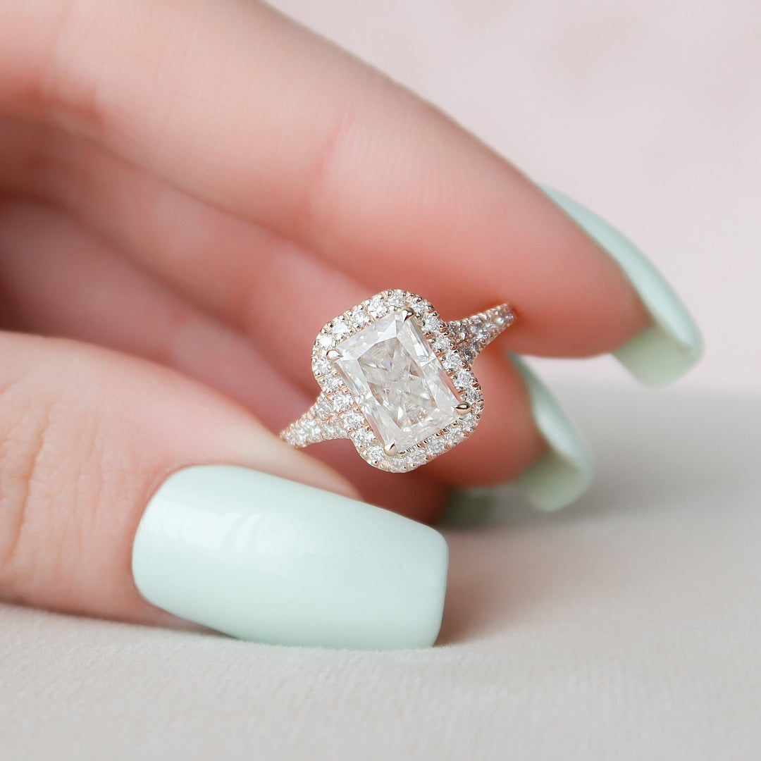 3.50CT Radiant Cut Halo Moissanite Diamond Split Shank Engagement Ring