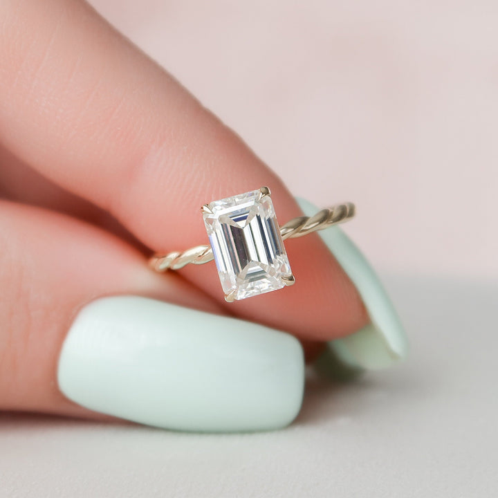 2.0CT Emerald Cut Braided Moissanite Engagement Ring