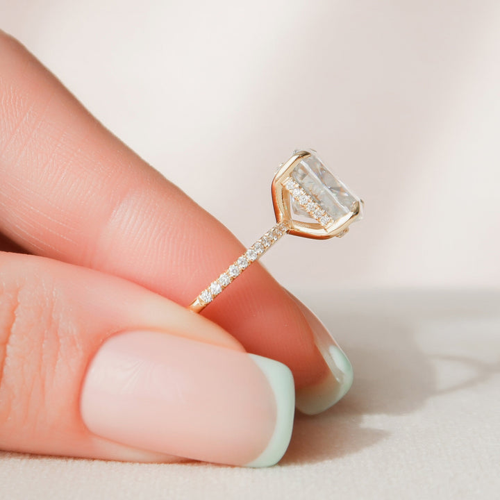 4.50CT Elongated Cushion Cut Moissanite Hidden Halo Engagement Ring