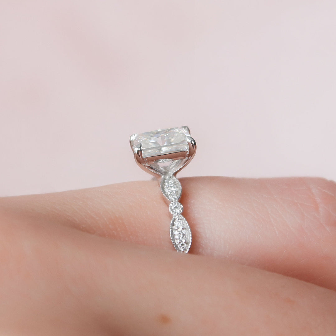 1.0CT Radiant Cut Moissanite Unique Pave Engagement Ring