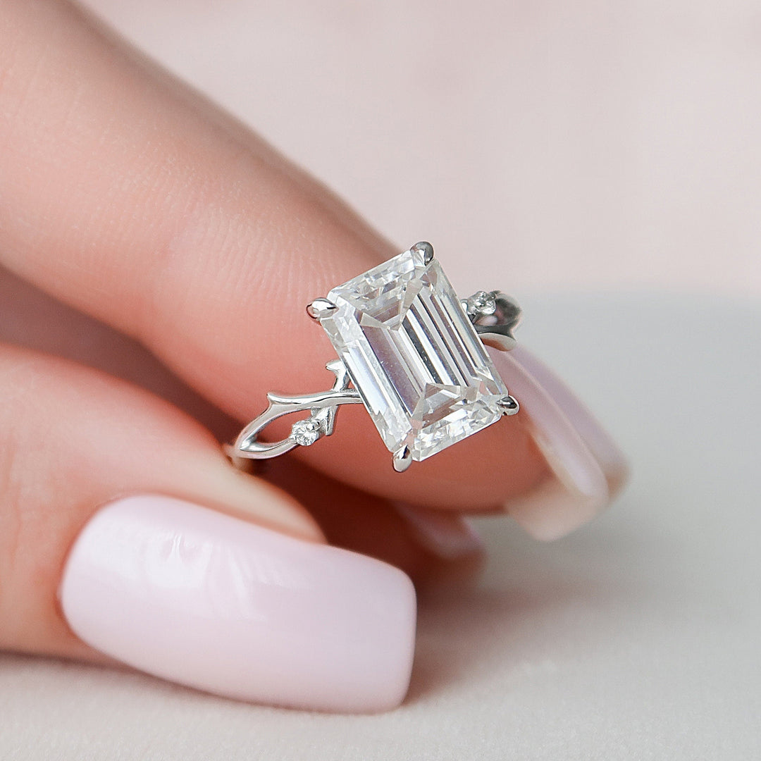 4.0CT Emerald Cut Nature Inspired Twisted Moissanite Engagement Ring