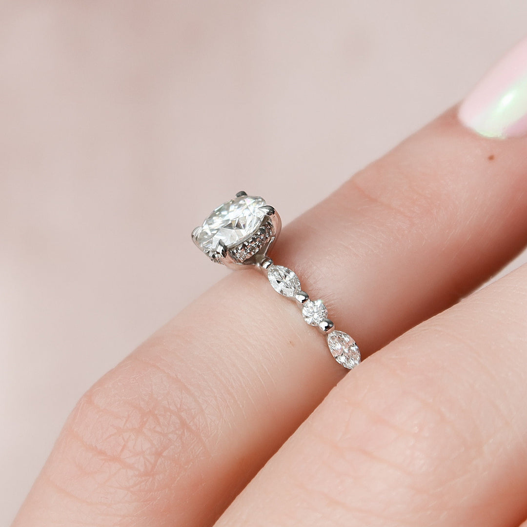 1.0CT Round Cut Moissanite Hidden Halo Diamond Engagement Ring