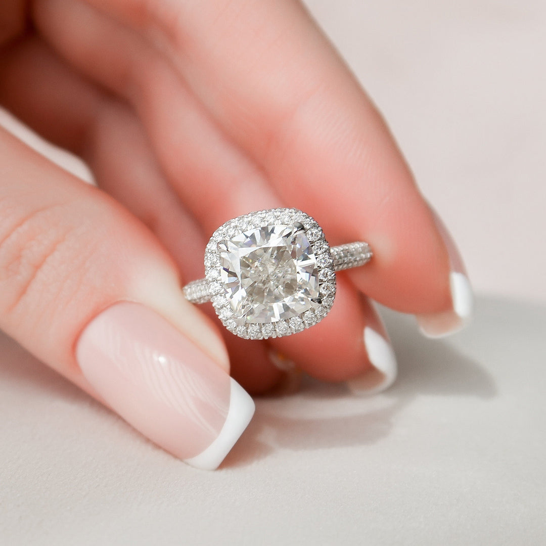Cushion Cut Cathedral Halo Moissanite Engagement Ring