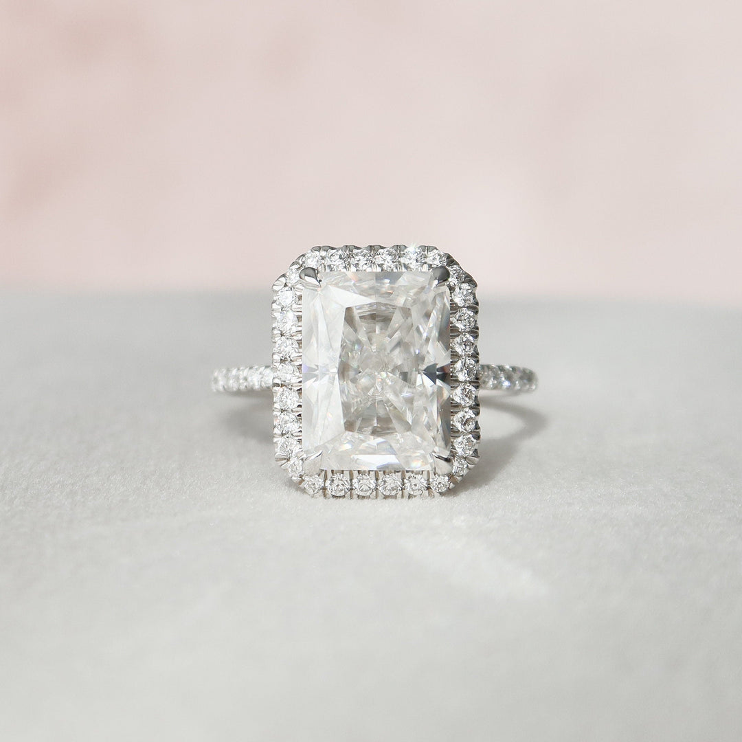 5.0CT Radiant Cut Halo Moissanite Engagement Ring