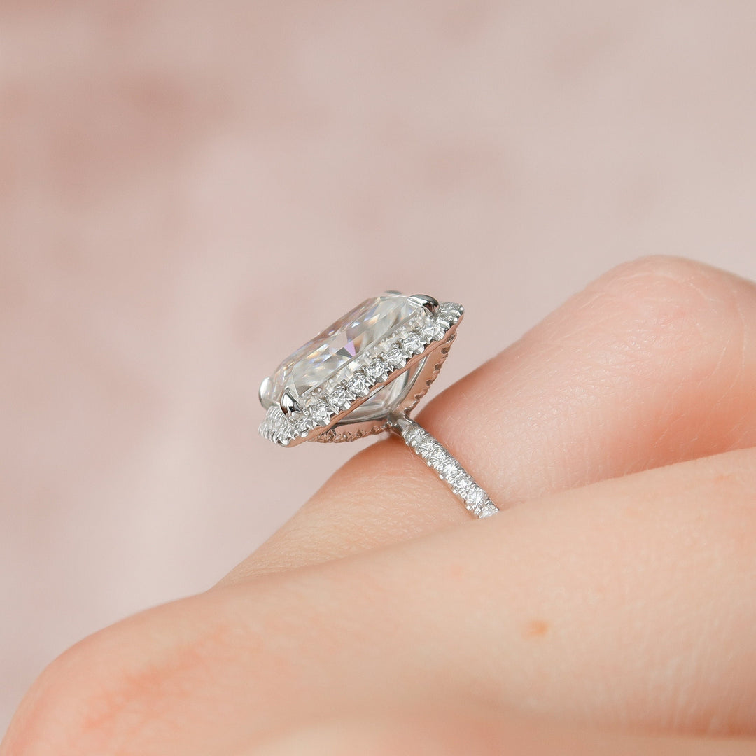 5.0CT Radiant Cut Halo Moissanite Engagement Ring