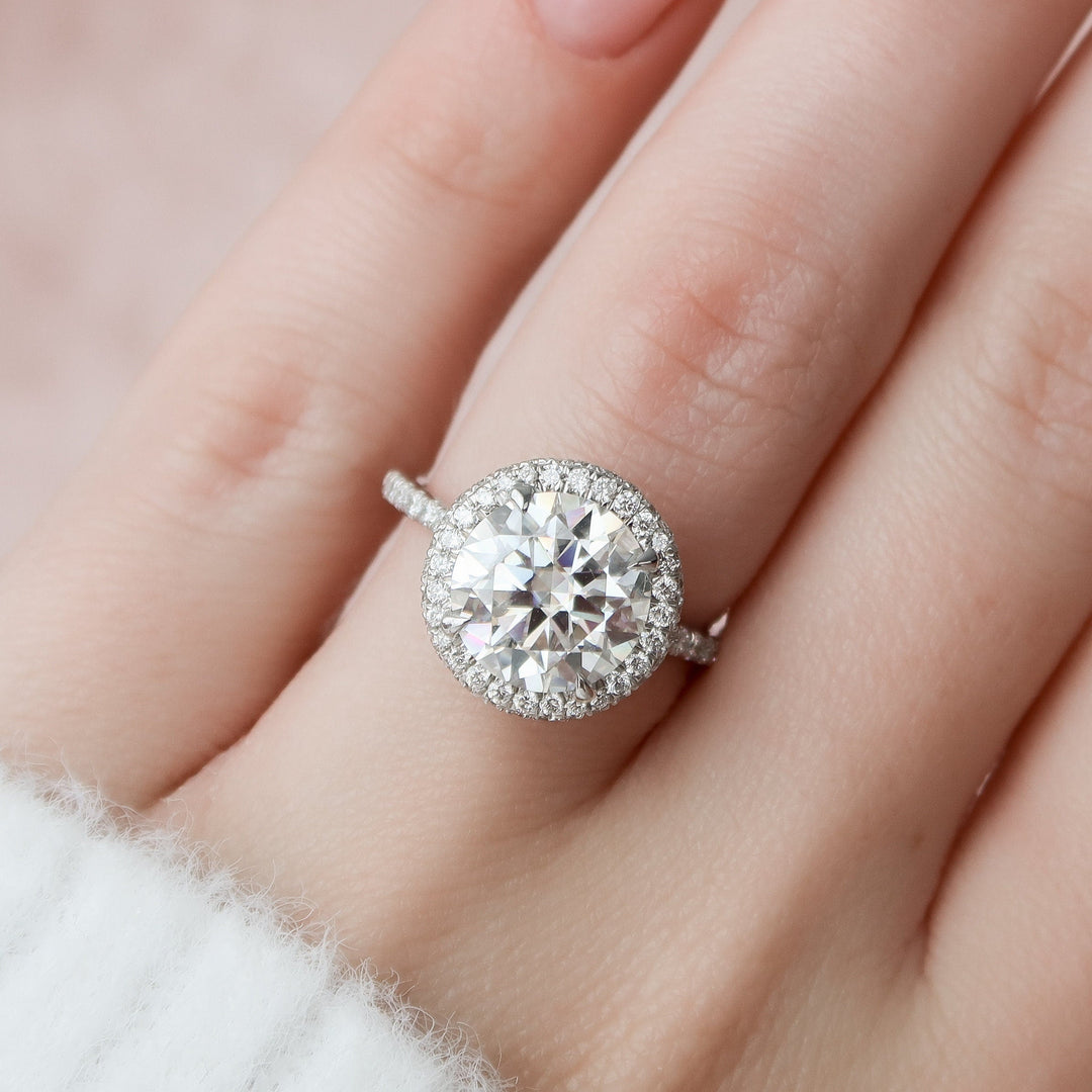 3.50CT Round Cut Unique Halo Moissanite Engagement Ring