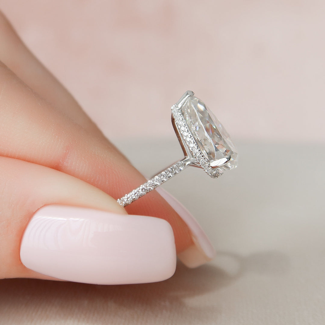 3.0CT Pear Cut Hidden Halo Moissanite Diamond Engagement Ring
