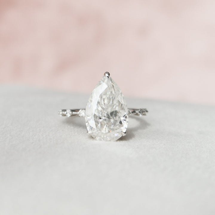 3.50CT Pear Cut Solitaire Moissanite Hidden Halo Engagement Ring