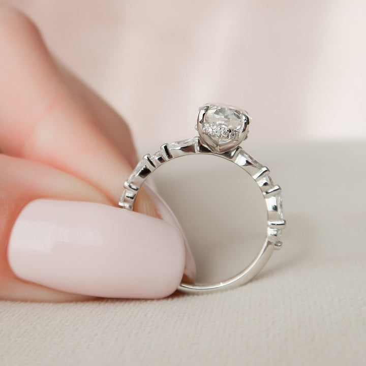 2.0CT Oval Cut Moissanite Hidden Halo Diamond Engagement Ring
