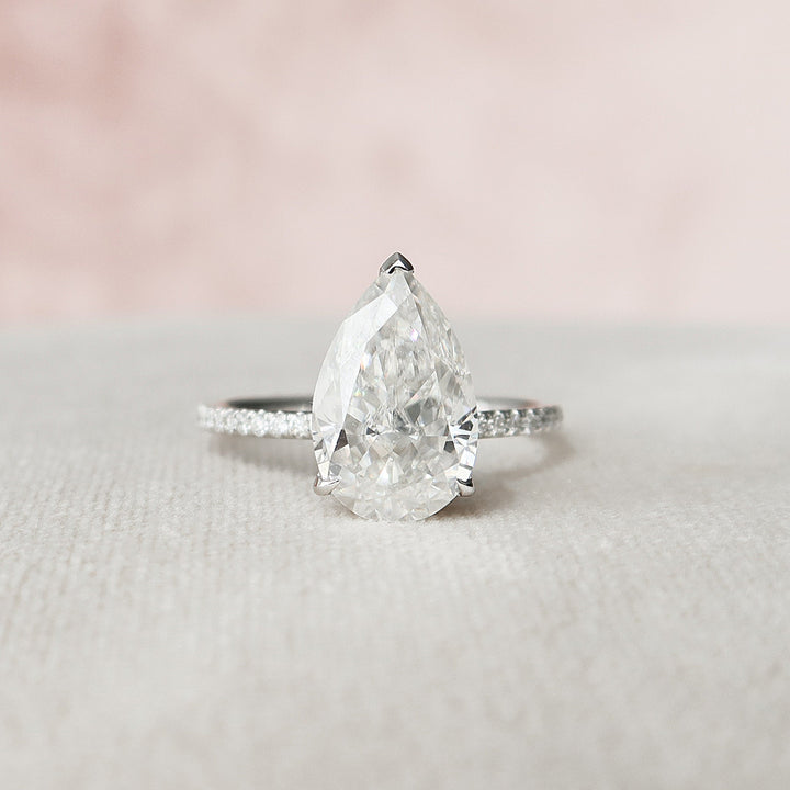 3.0CT Pear Cut Hidden Halo Moissanite Diamond Engagement Ring
