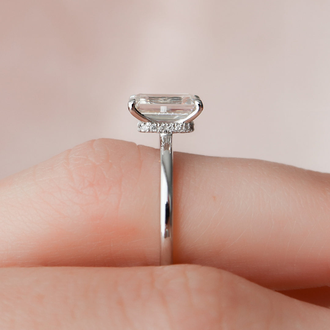 2.0CT Emerald Cut Hidden Halo Moissanite Engagement Ring