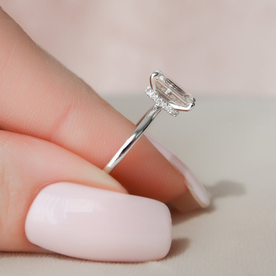 Emerald Cut Hidden Halo Moissanite Engagement Ring