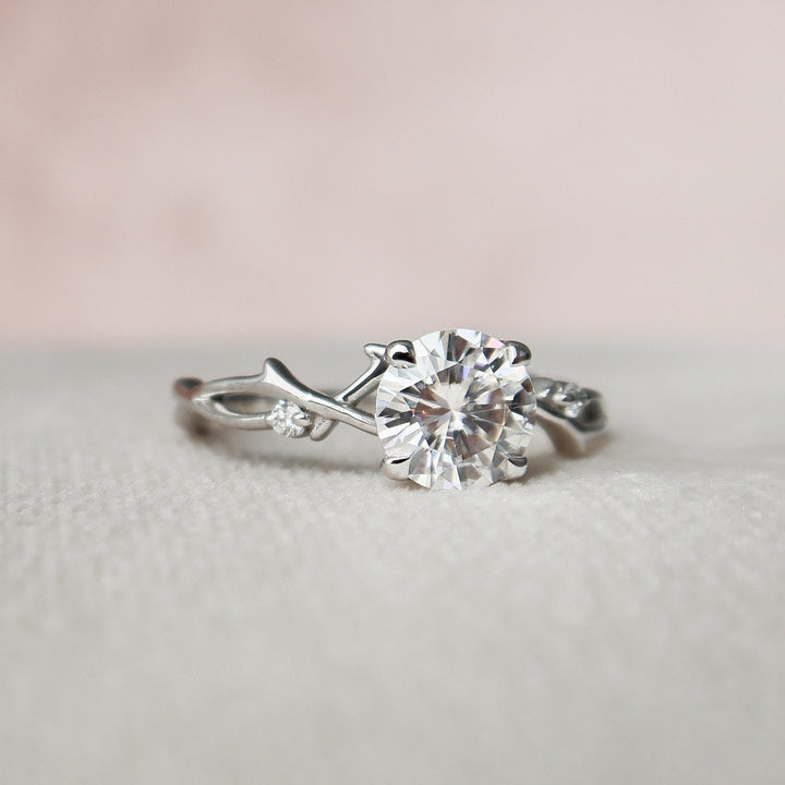 1.28CT Round Cut Branches Style Moissanite Engagement Ring