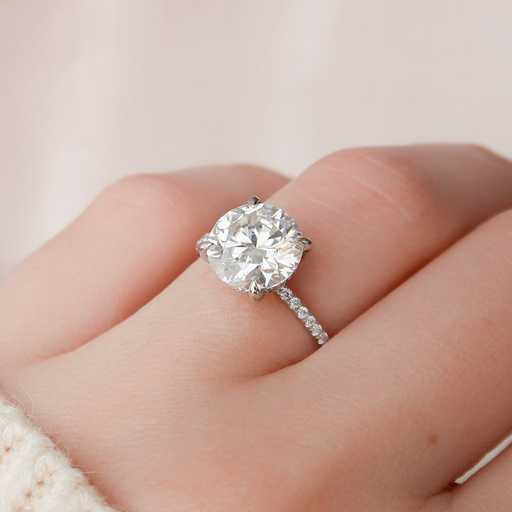 2.50CT Round Cut Pave Setting Hidden Halo Moissanite Engagement Ring