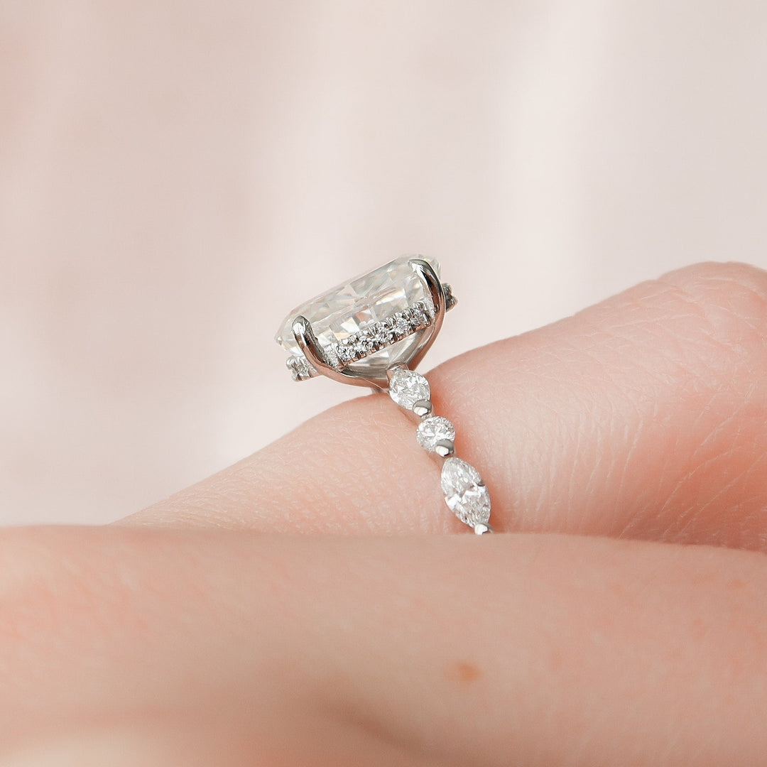 2.0CT Oval Cut Moissanite Hidden Halo Diamond Engagement Ring
