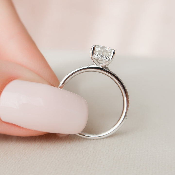 1.0CT Cushion Cut Moissanite Halo Engagement Ring