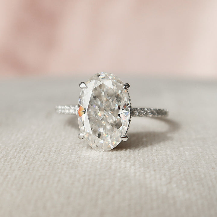 3.50CT Oval Cut Moissanite Hidden Halo Engagement Ring