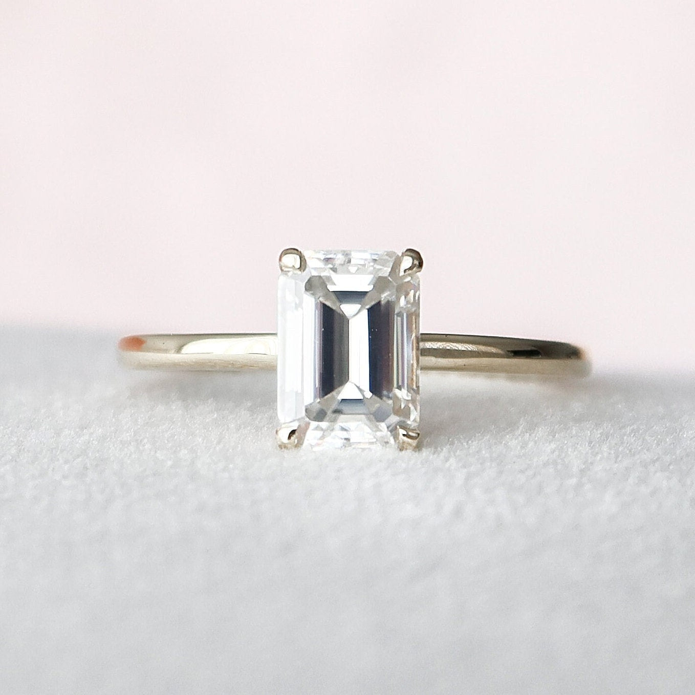 1.50CT Emerald Cut Hidden Halo Moissanite Engagement Ring – DAVID SIMSON