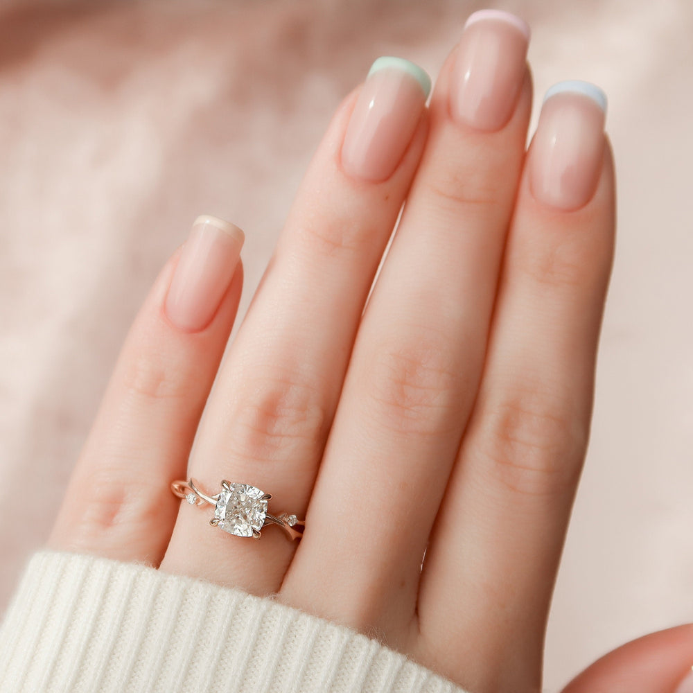 1.50CT Cushion Cut Branch Nature Inspired Moissanite Engagement Ring