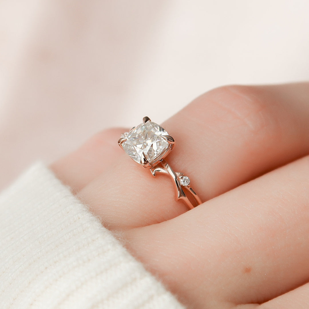 1.50CT Cushion Cut Branch Nature Inspired Moissanite Engagement Ring
