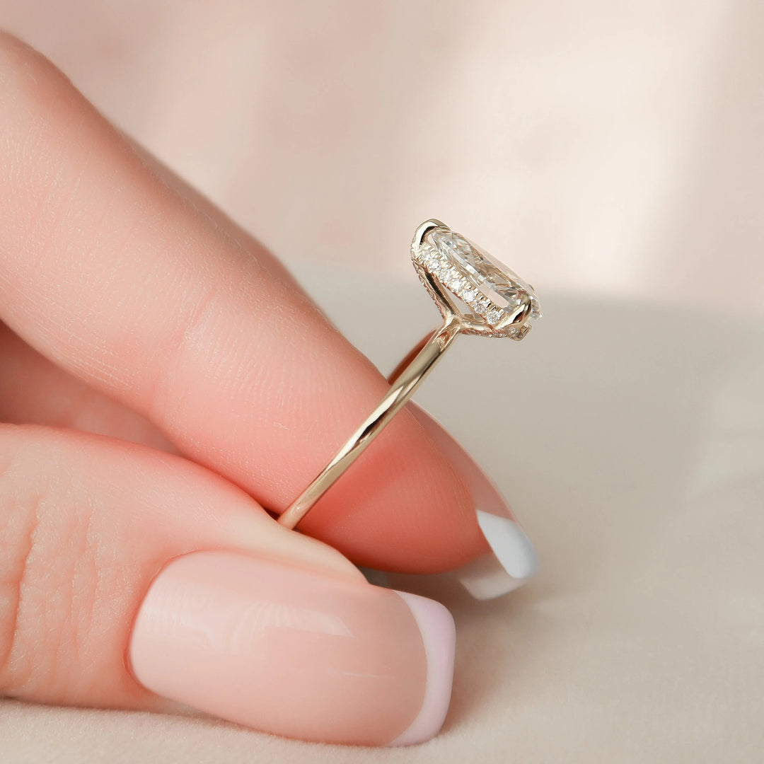 1.50CT Pear Cut Moissanite Solitaire Hidden Halo Bridal Engagement Ring Set