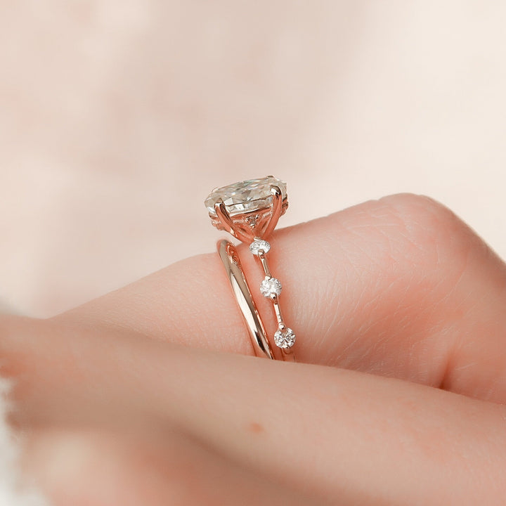 1.0CT Oval Cut Moissanite Halo Eternity Bridal Engagement Ring Set